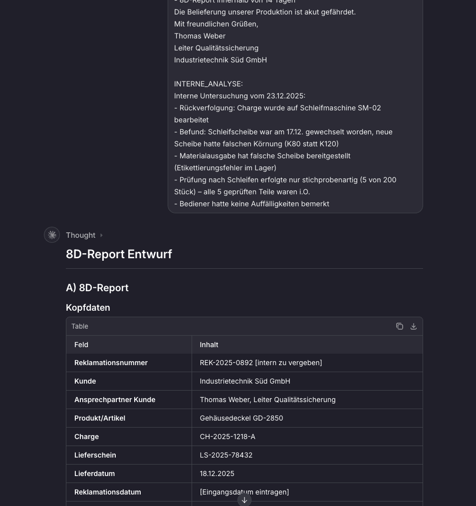 Demo Output des KI Assistenten als Screenshot