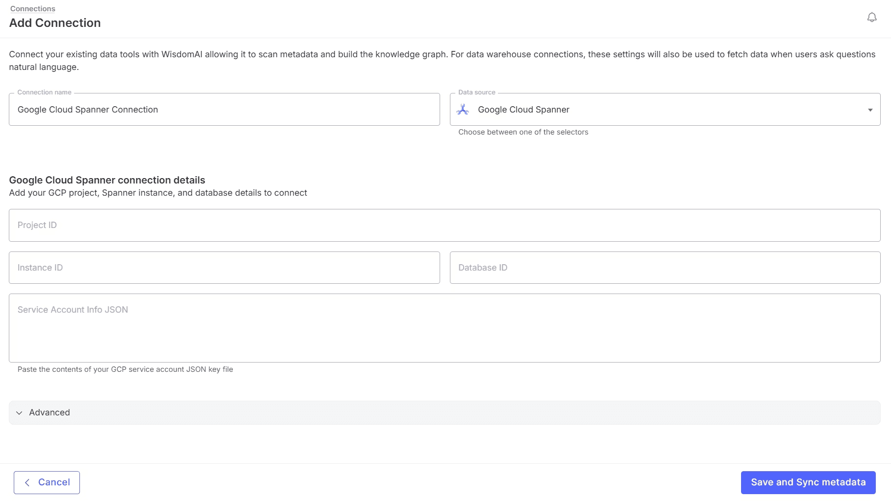 Google Cloud Spanner support in WisdomAI