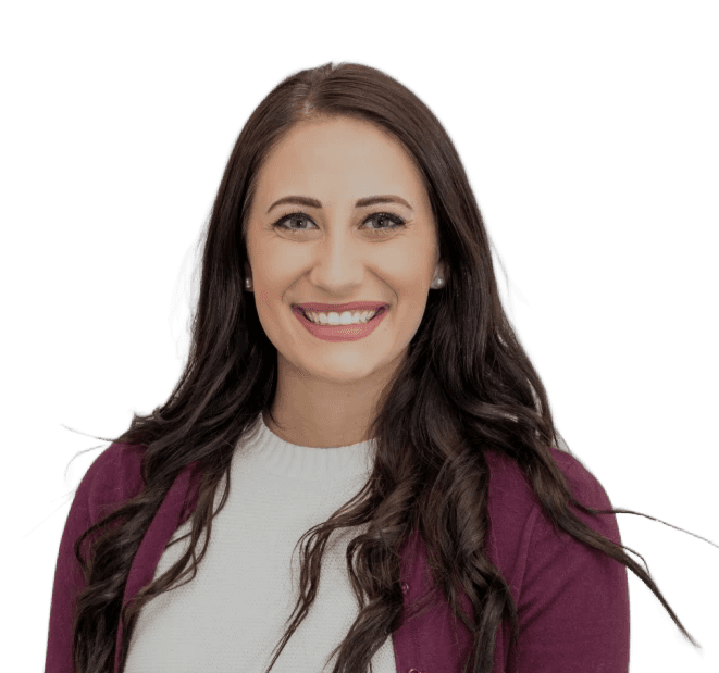 woman in red cardigan smiling (Background Removed)