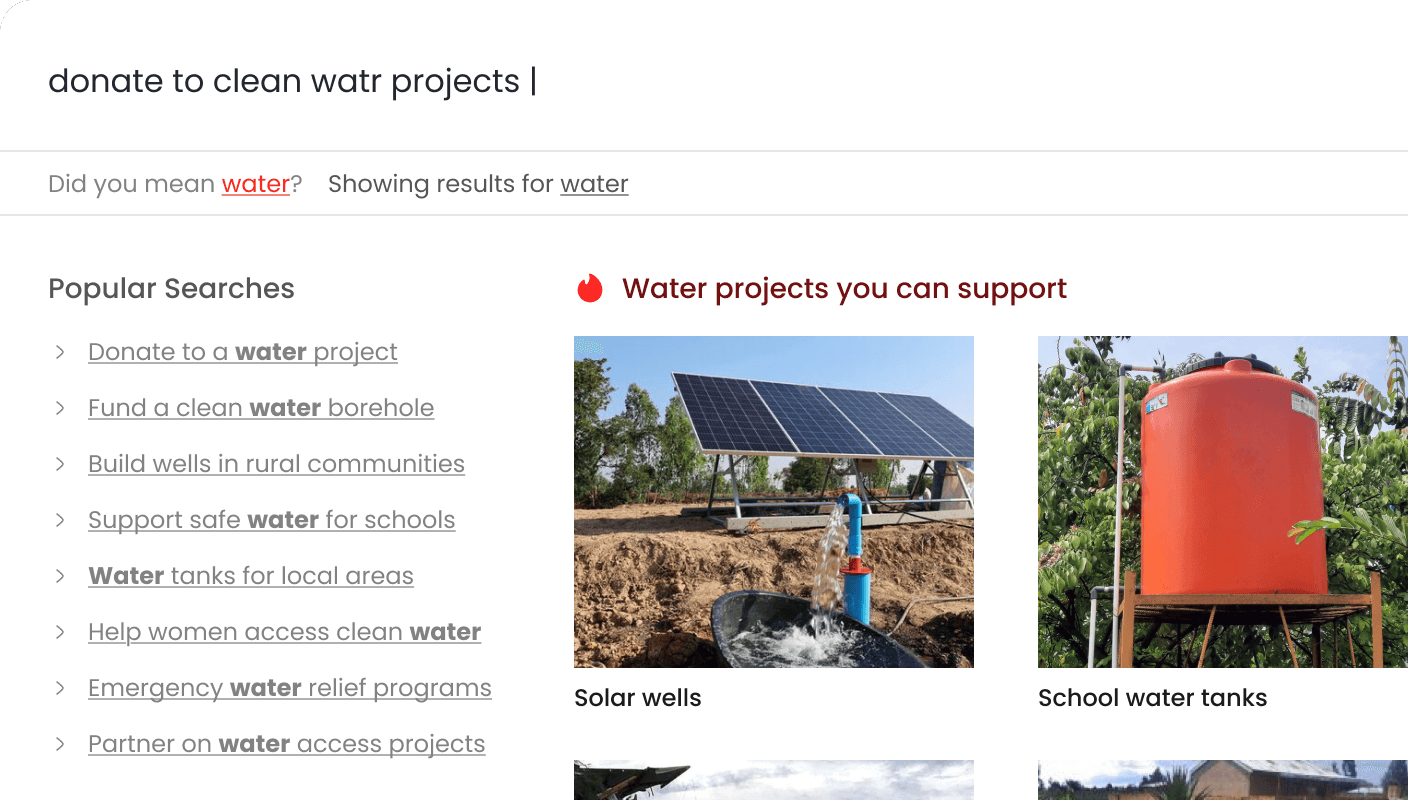 Guided search results showing clearer suggestions and highlighted terms to help users explore project options.