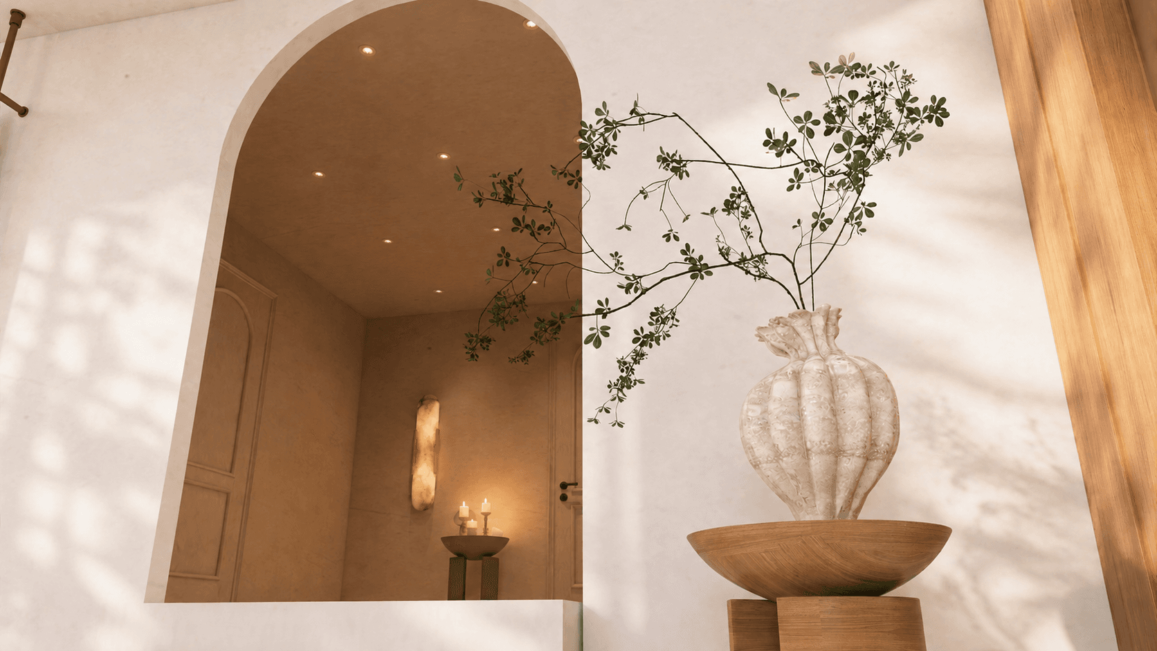 Moderner Eingangsbereich im zeitlosen Interior Design mit extravaganter Wallart und warmen Lichtakzenten von Rosewood Interiors