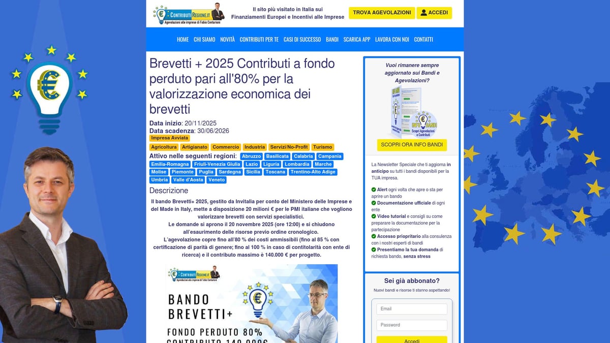 7 Opportunità Di Finanziamenti Emilia Romagna 2026 Da Scoprire - Bando Brevetti+ 2025 – Fondo Perduto fino all’80% per Valorizzazione Brevetti