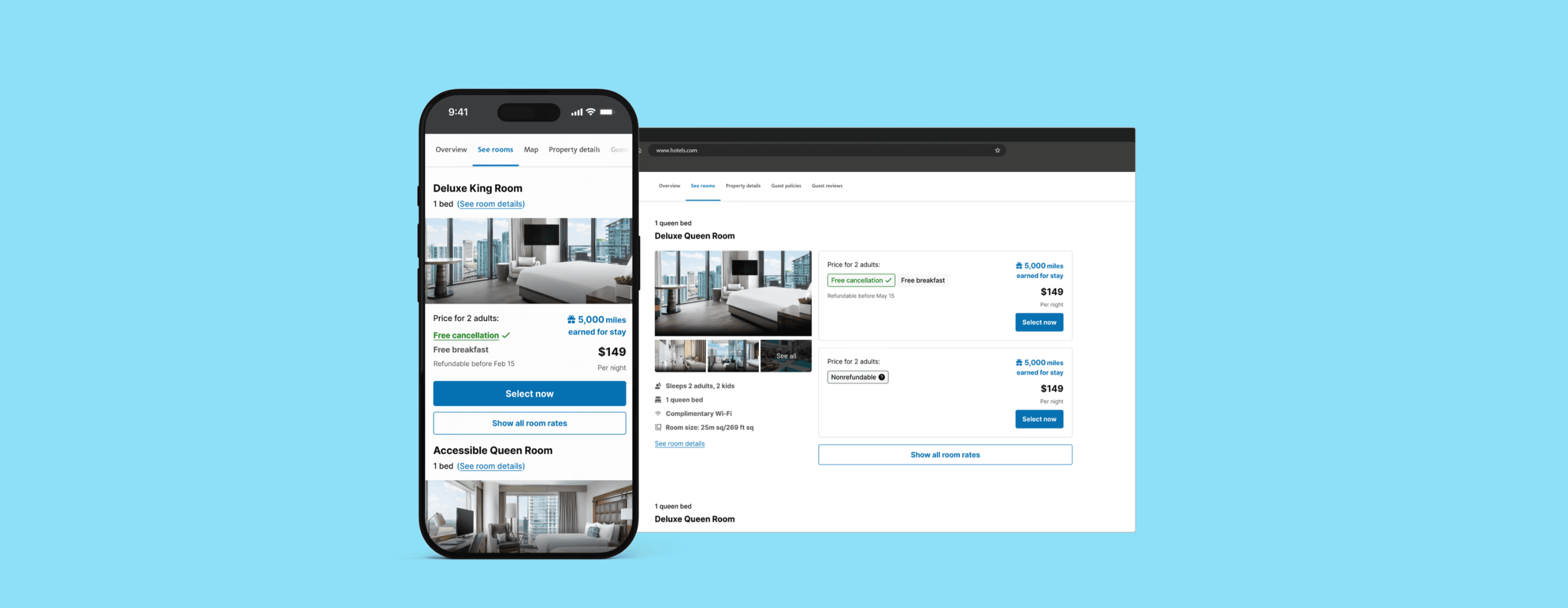 An image of an iPhone showing the new parent/child room groupings alongside the desktop iteration on a light blue background.