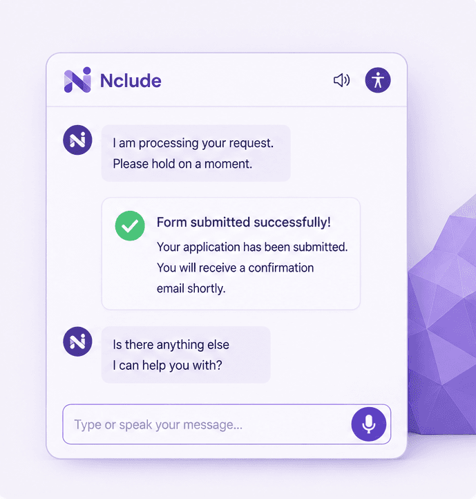 A chat window confirming that a form was submitted.