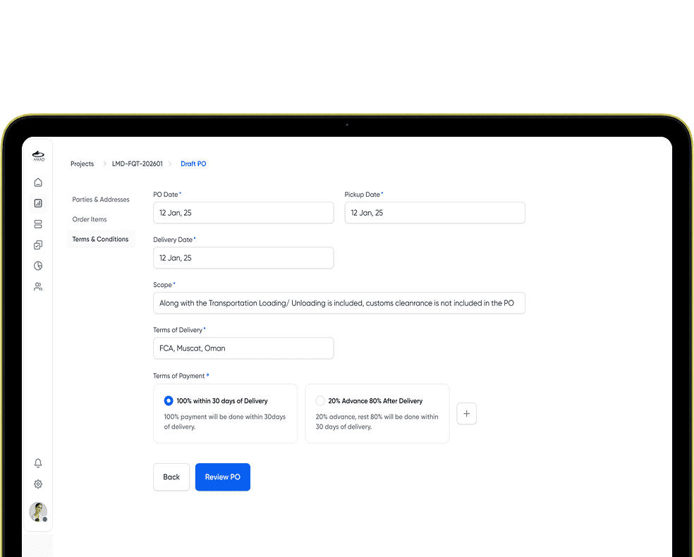 PO draft — terms and conditions