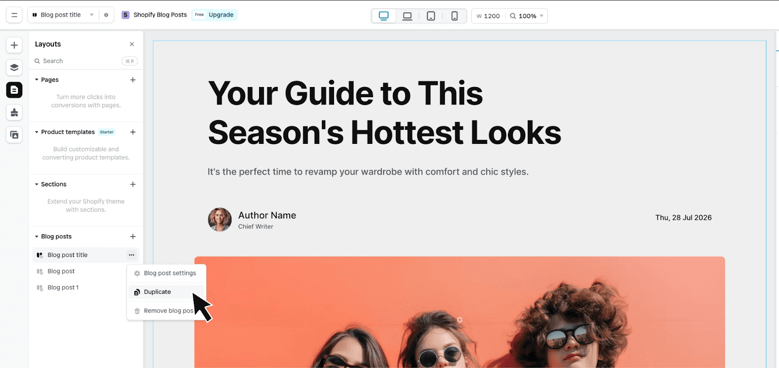 how to duplicate a Shopify blog post template