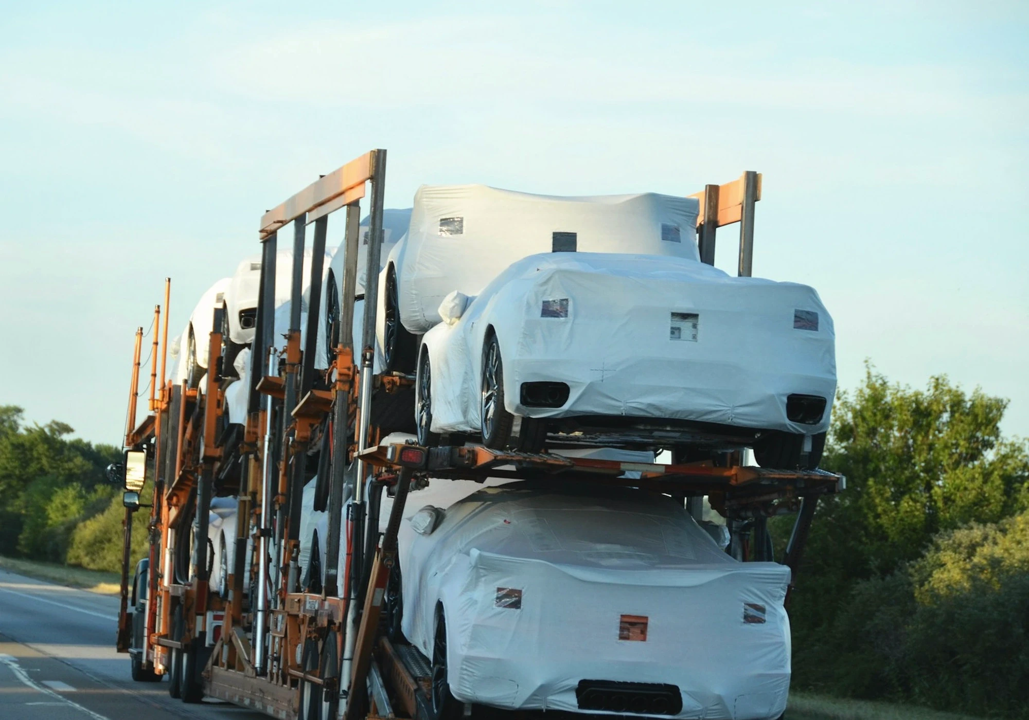 Loaded vehicle transporter on a European road