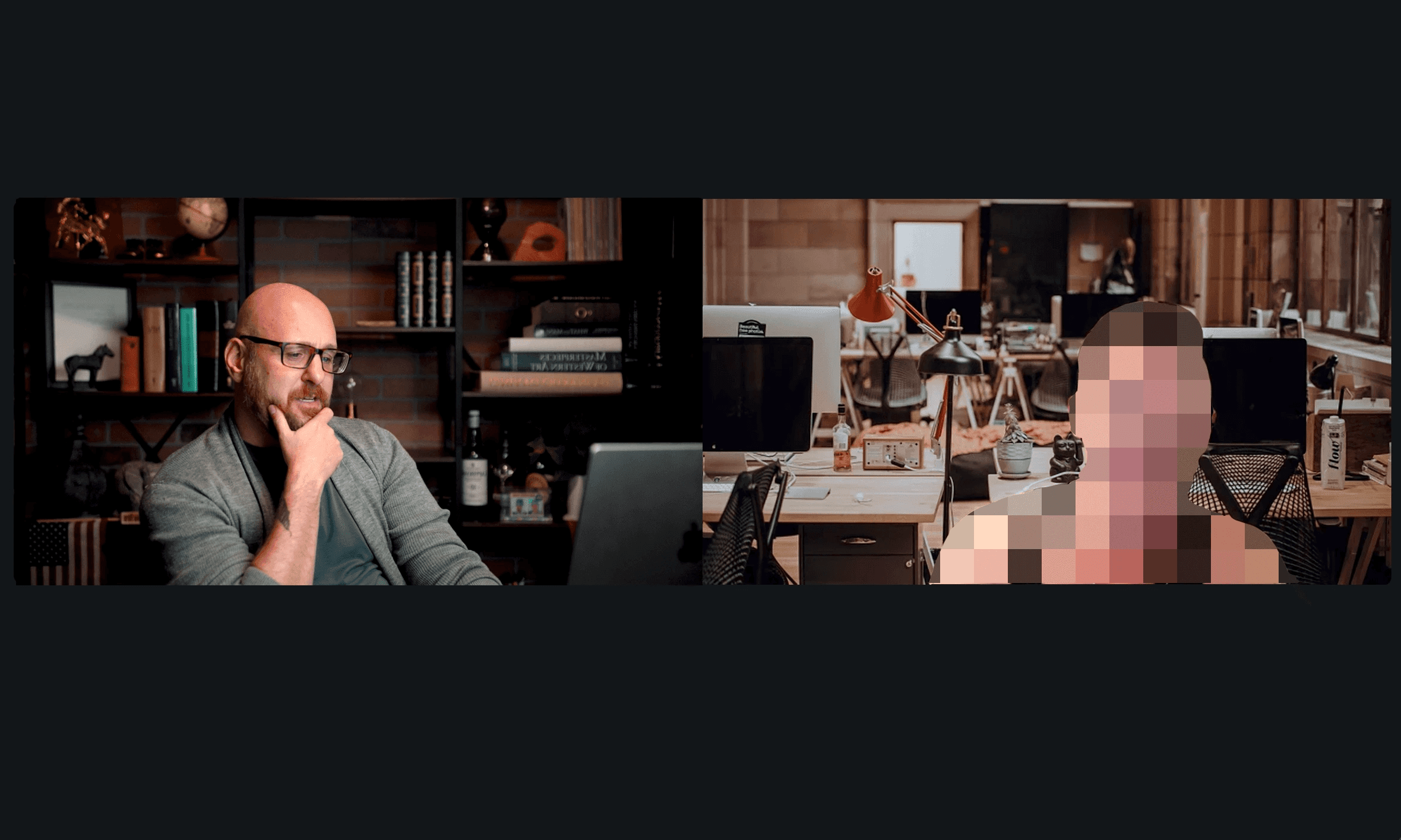 bald man on video call with client