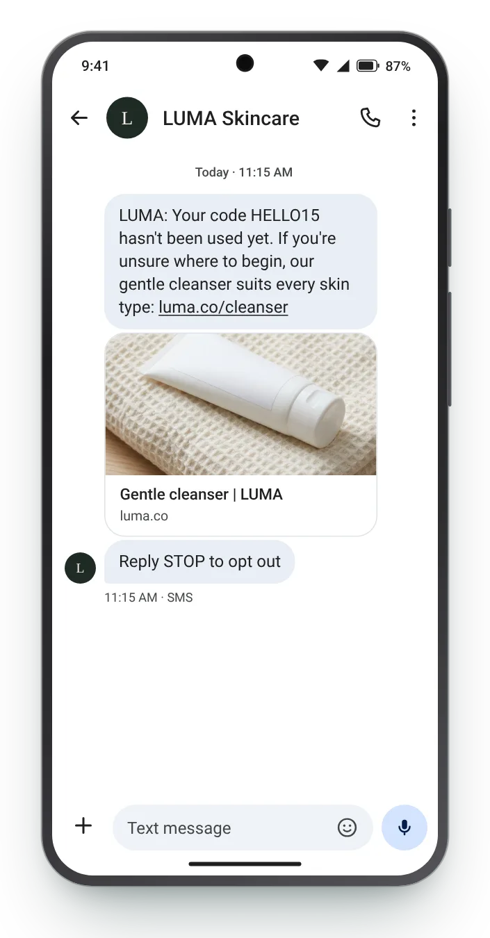 Day three, code still unused first-week SMS on an Android phone