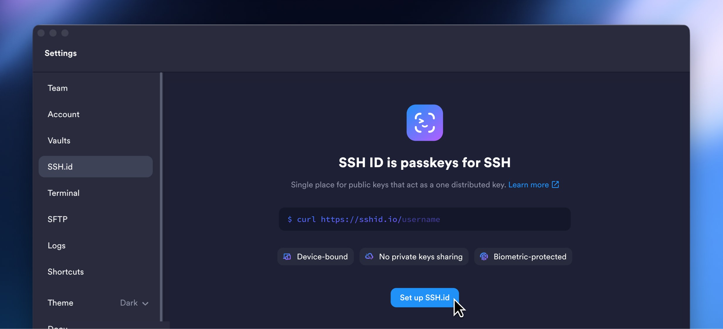 Open SSH ID Settings in Termius