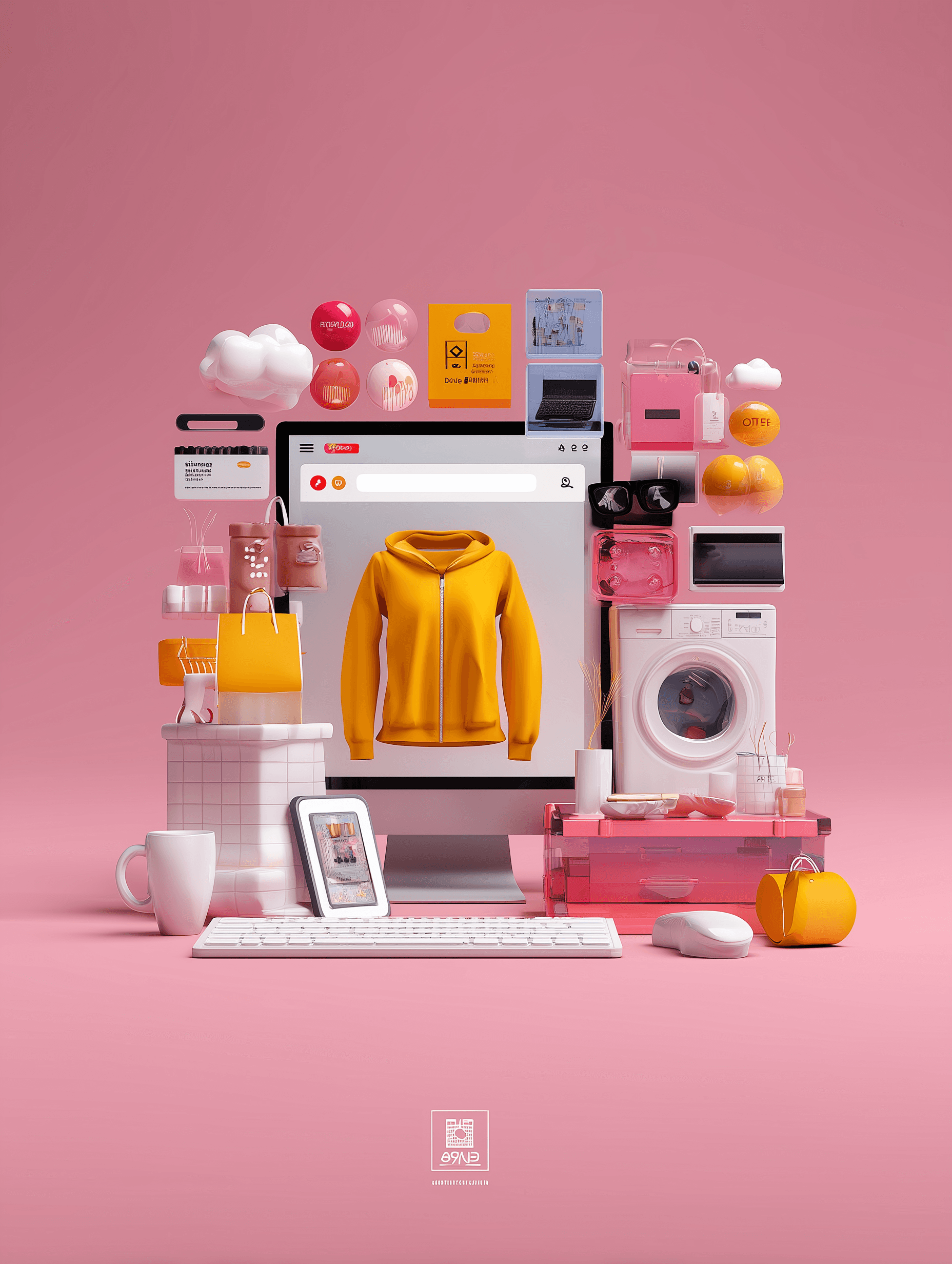 a 3D graphic representing E-commerce & Retail
