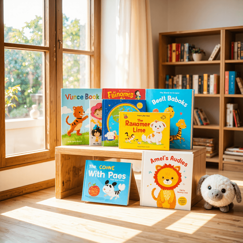 product photography of a display of children's books