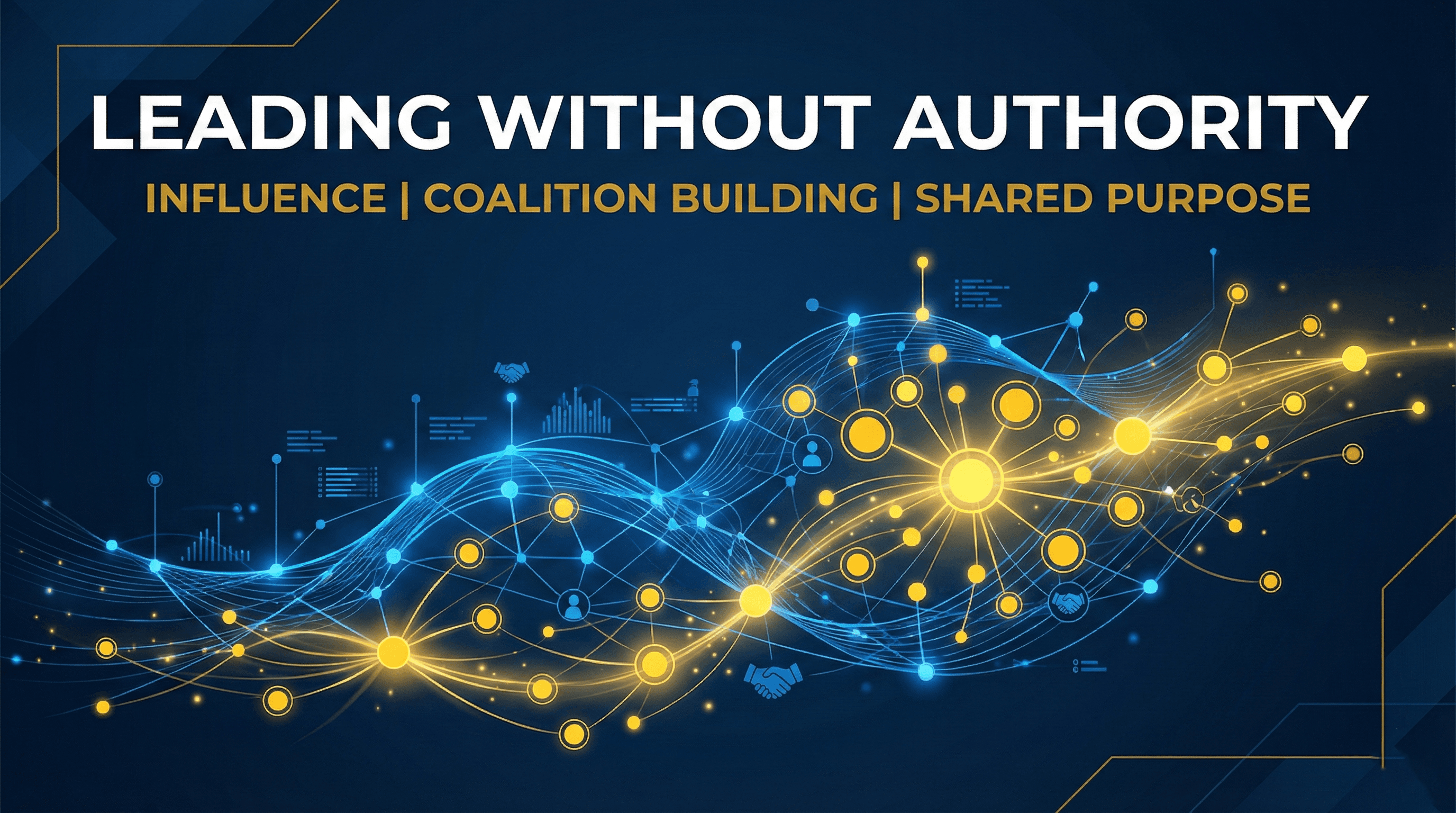 Leading Without Authority - influence & leadership visualization with strategic blue and Michigan maize branding