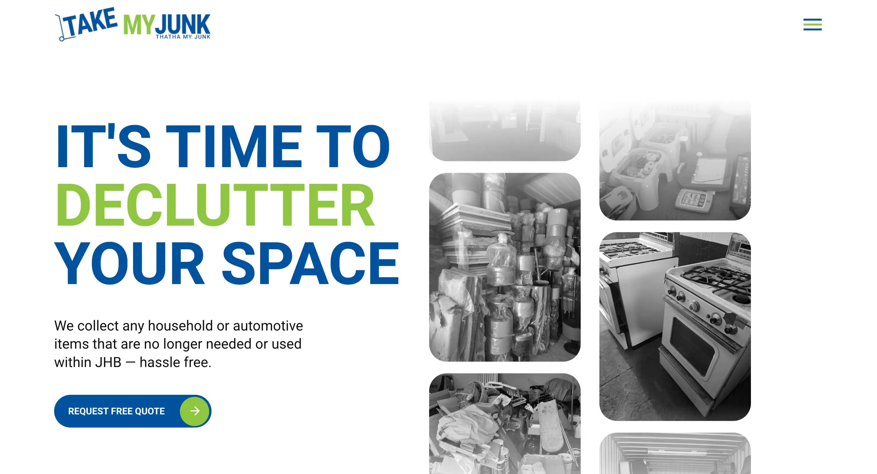 Take My Junk website section highlighting mYJUNK iT's tIME dECLUTTER sPACE