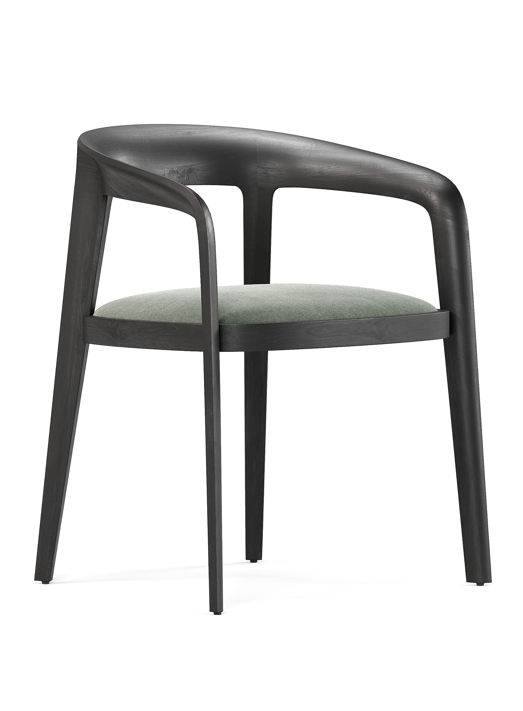 Wooden dining chair with curved frame and upholstered seat cushion
