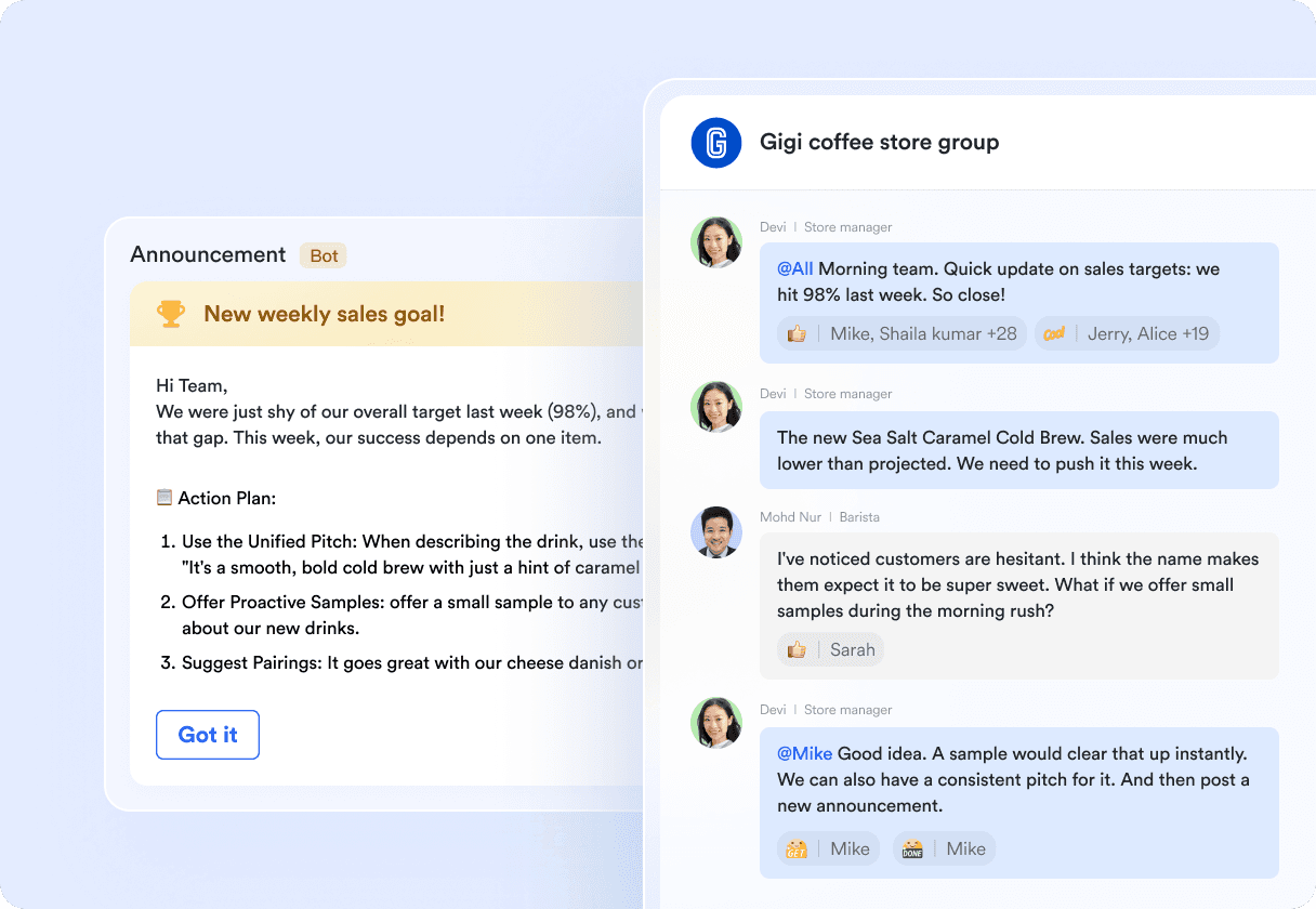 Depiction of Gigi Coffee's communication 