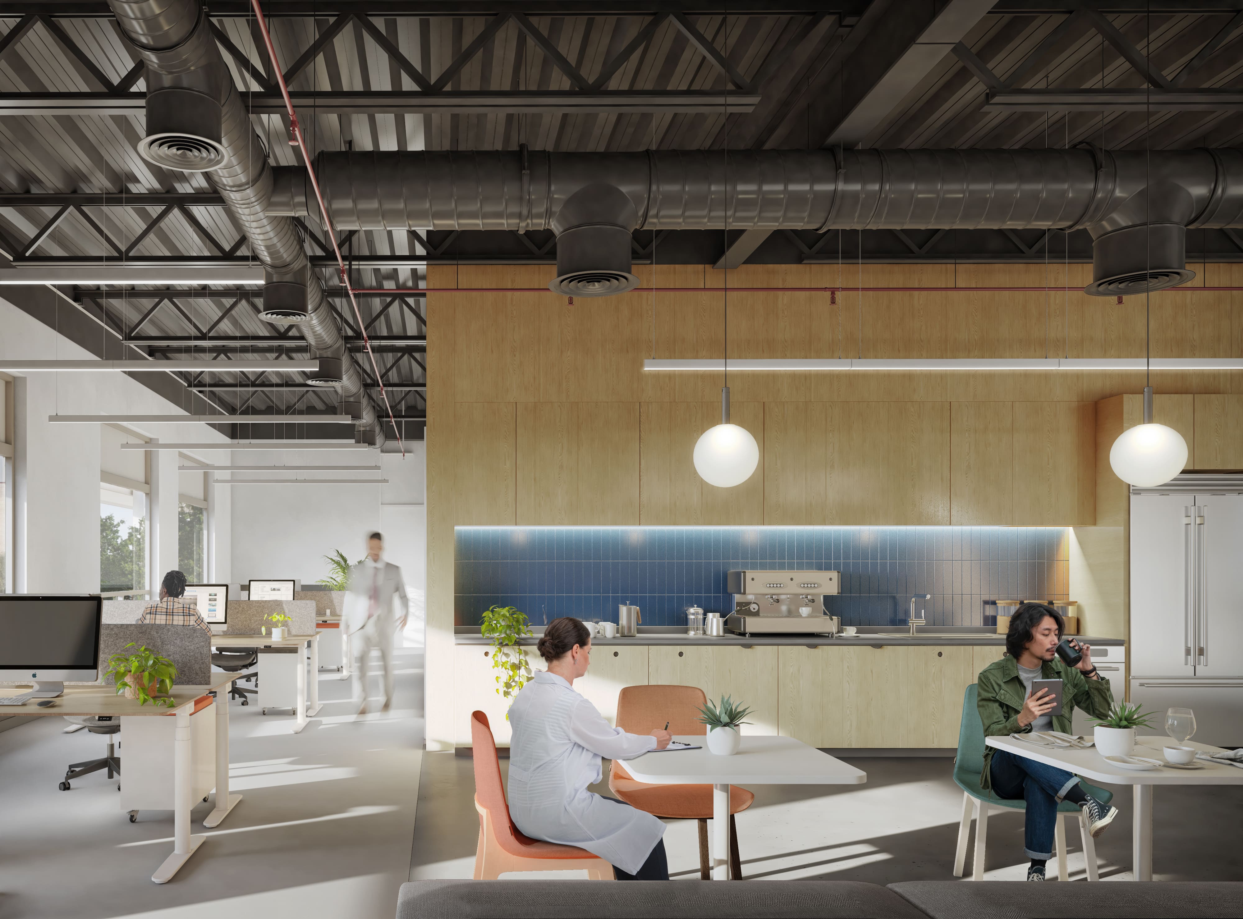 Open office and coffee area, interior view