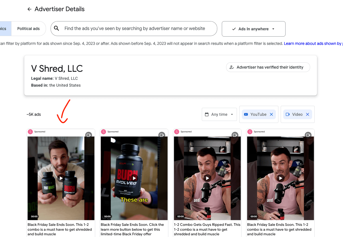 How to open ads in the Google Ads Transparency Center
