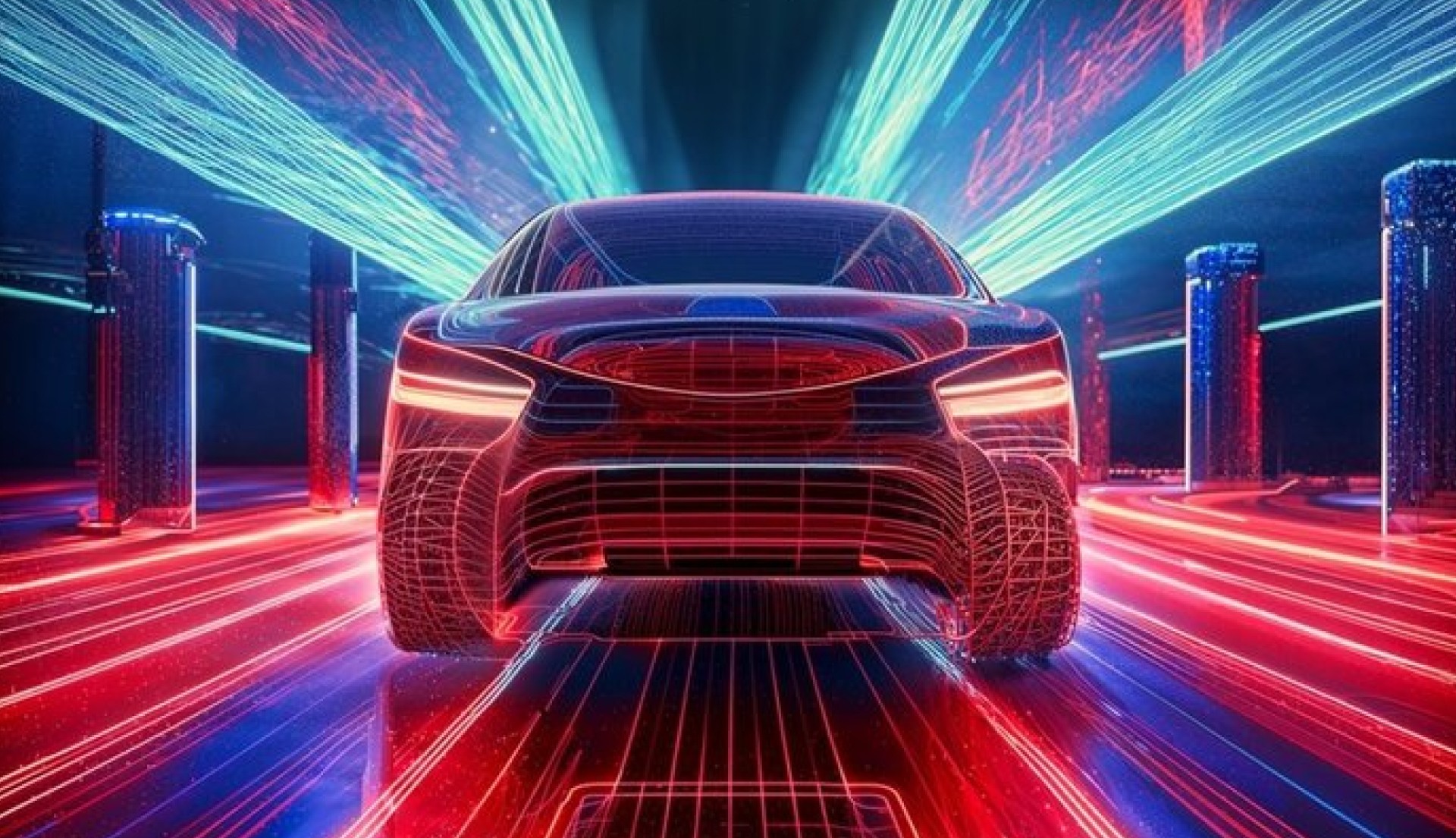 An illustration of a car overlaid on top of a stylised union jack flag