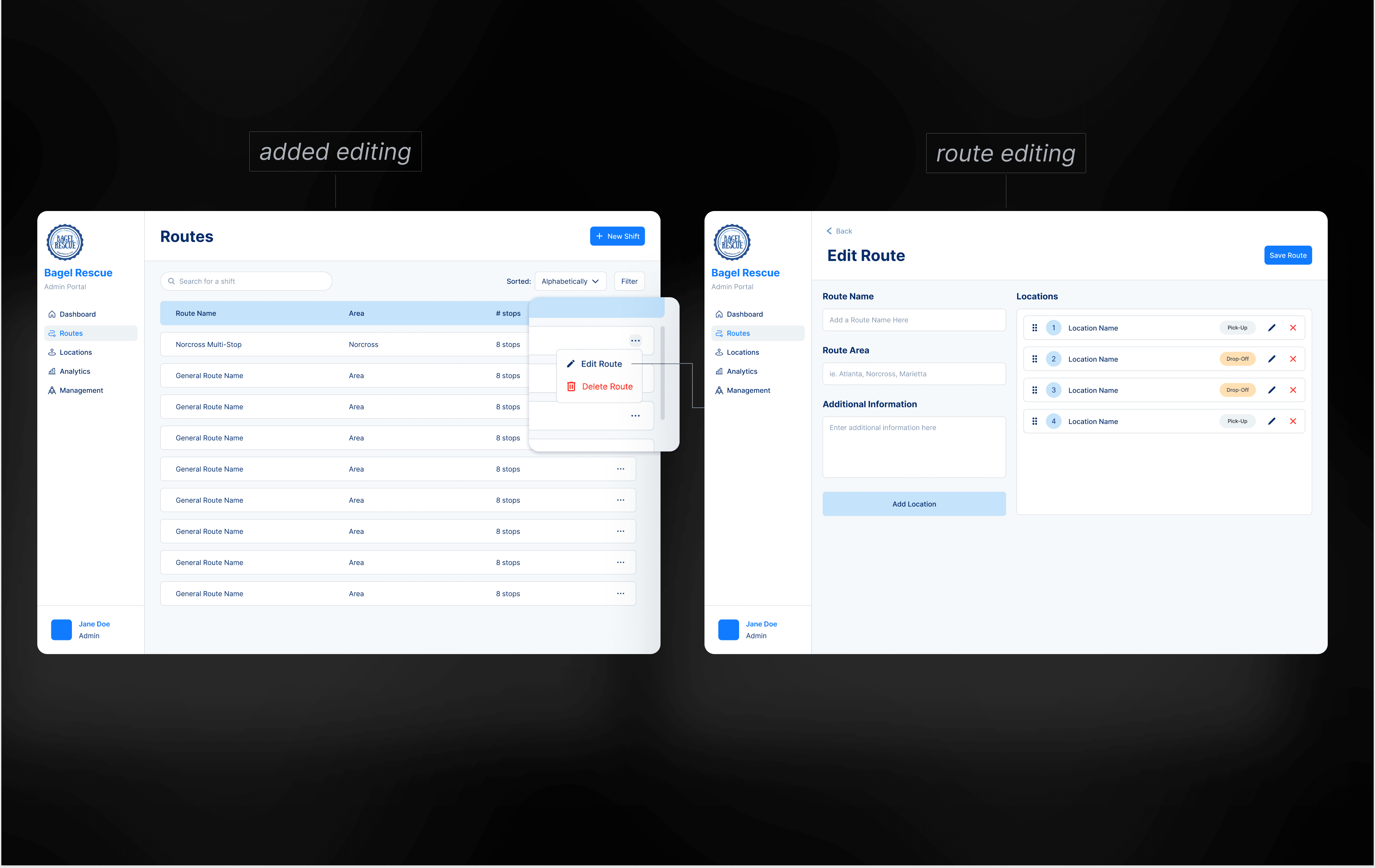 Edit route interface
