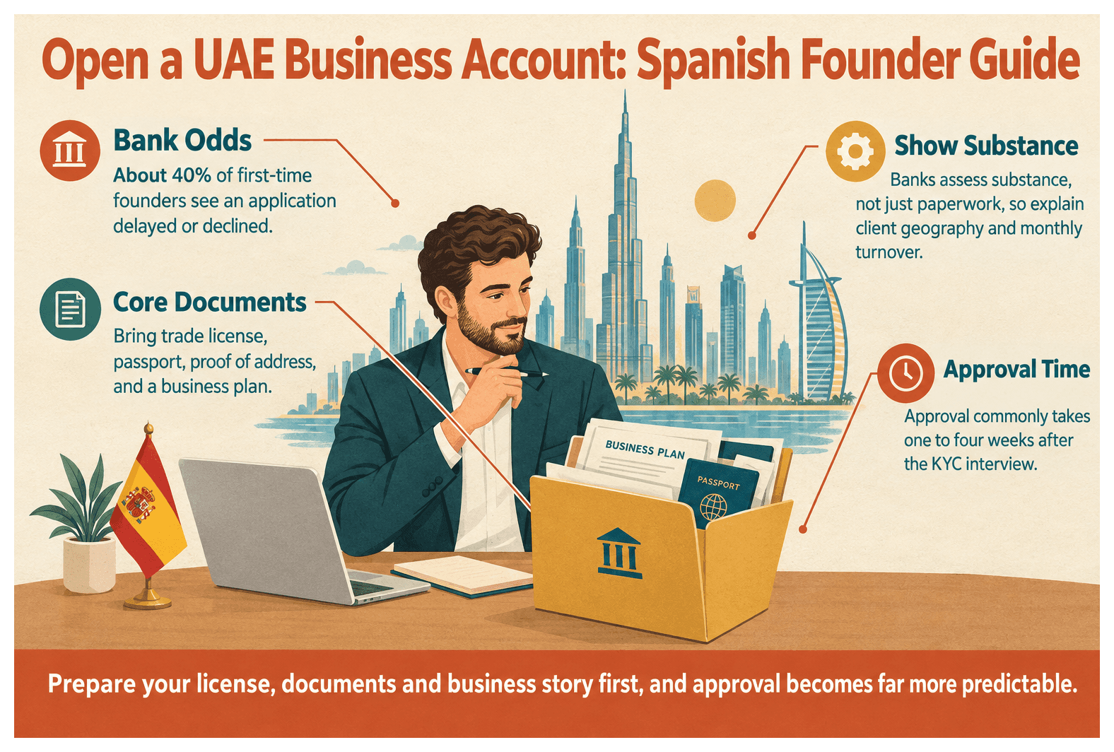 Infographic: Opening a UAE Corporate Bank Account as a Spanish Entrepreneur