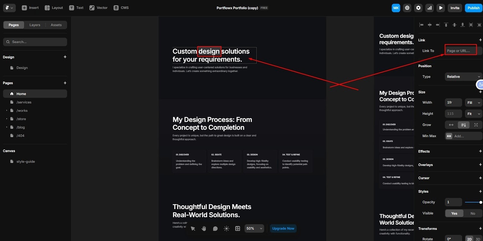 linking page and navigation