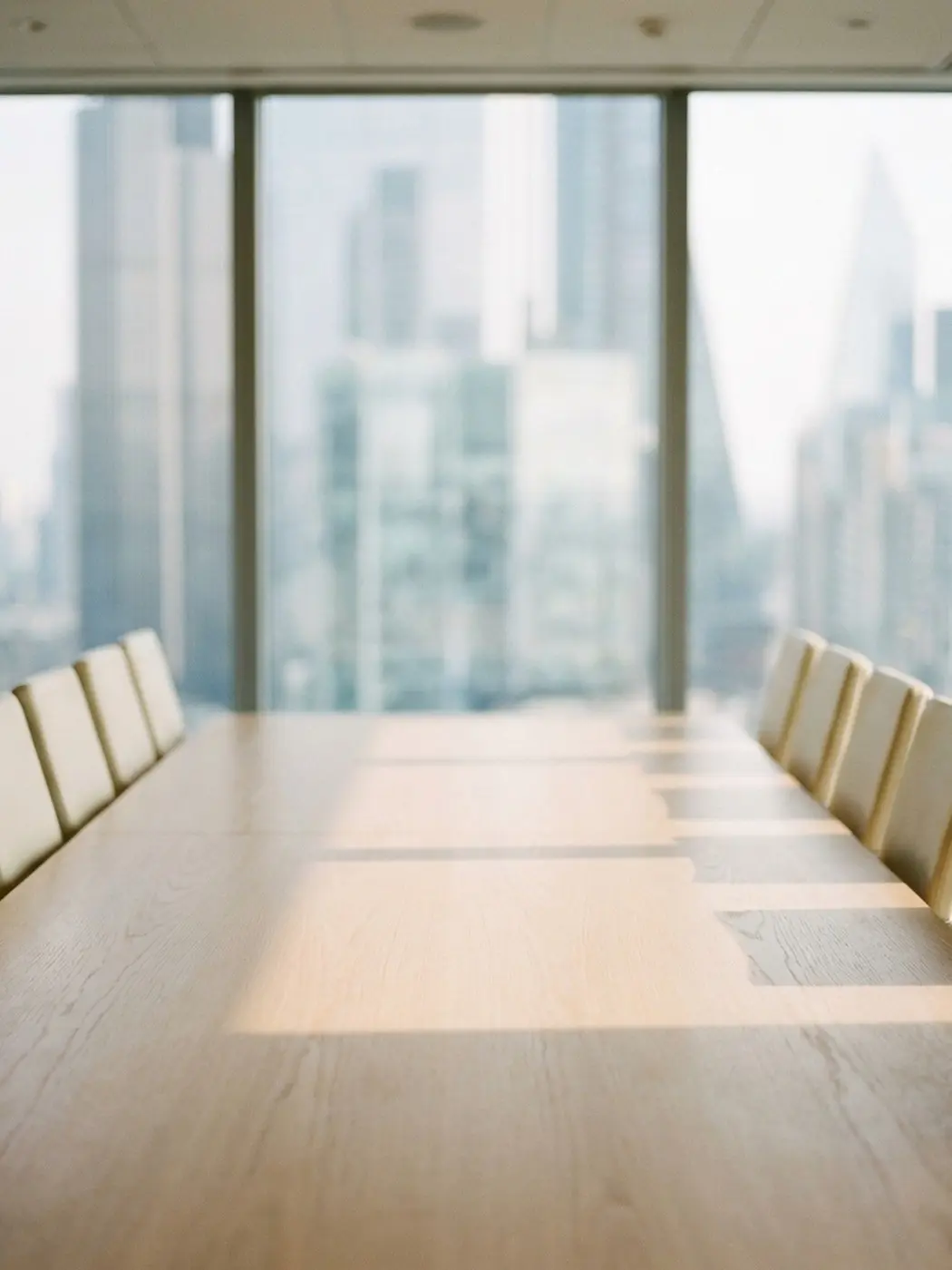 Boardroom table with city view