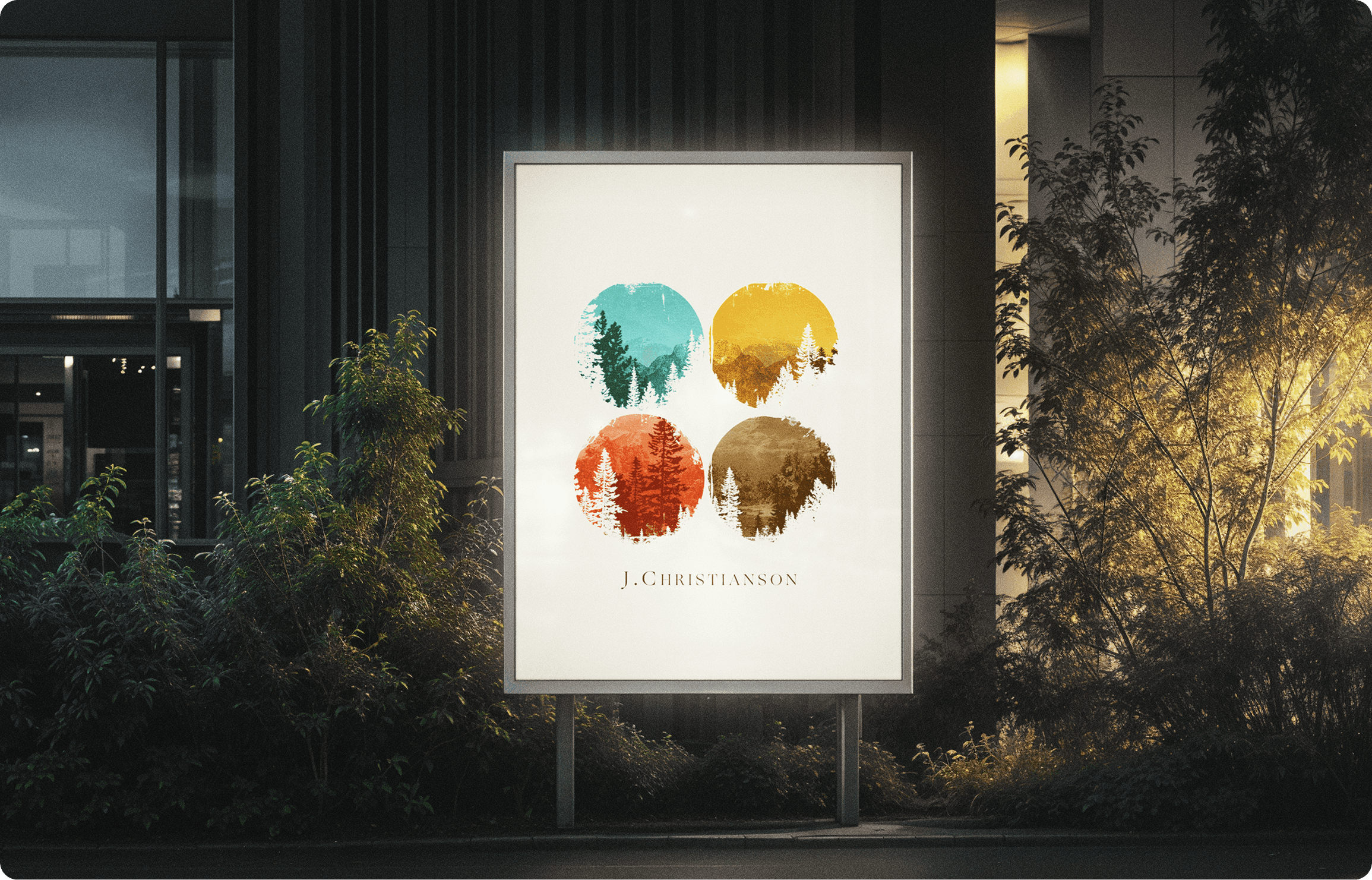 Rustic modern hill country living room with limestone fireplace, leather sofa, and western artwork on stone accent wall