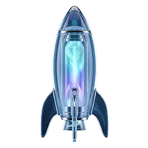 Glowing crystal rocket ship launch