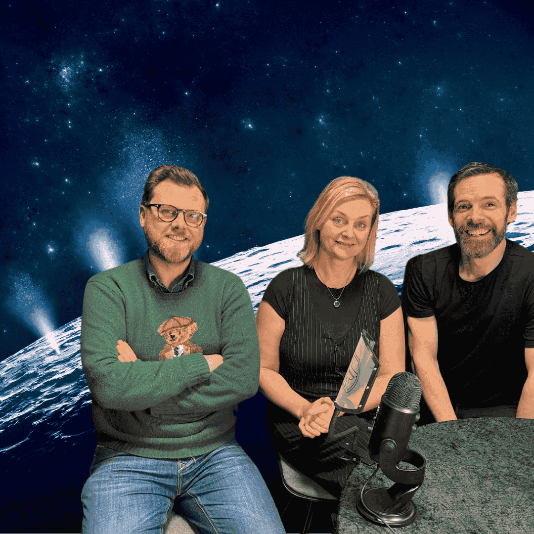 Sævar Helgi Bragason with Lava Academy Podcast hosts Ragnhildur Ágústsdóttir (Lady Lava), and Iain MacKinnon.