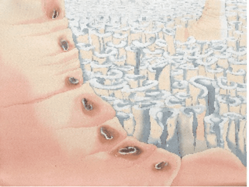 herd of sheep on road painting