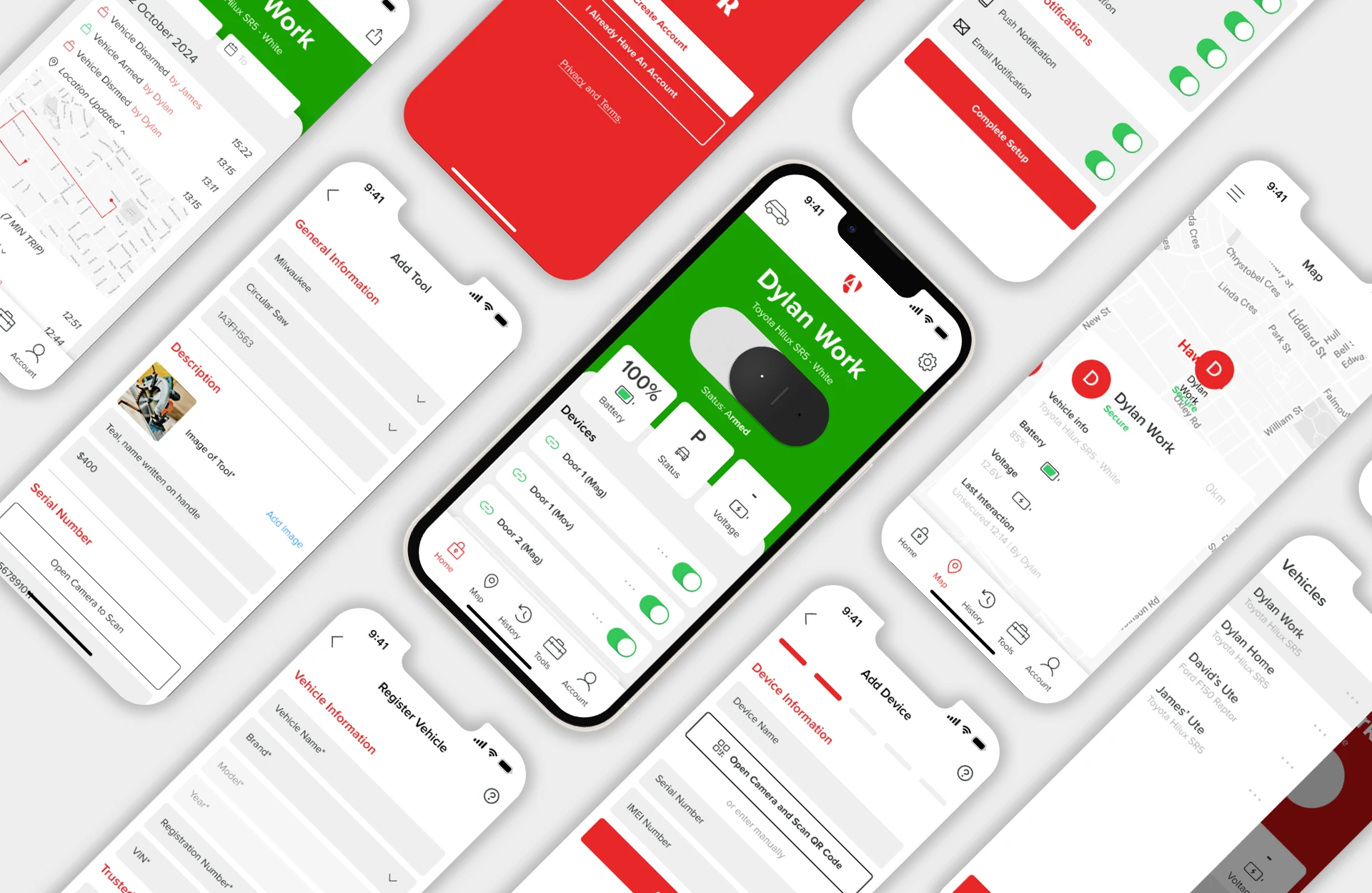 Diagonally laid out phone mockup with Altor Security app