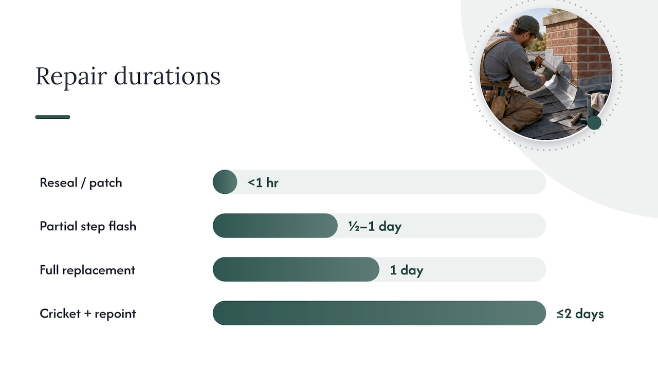 Timeline comparing chimney flashing repair durations