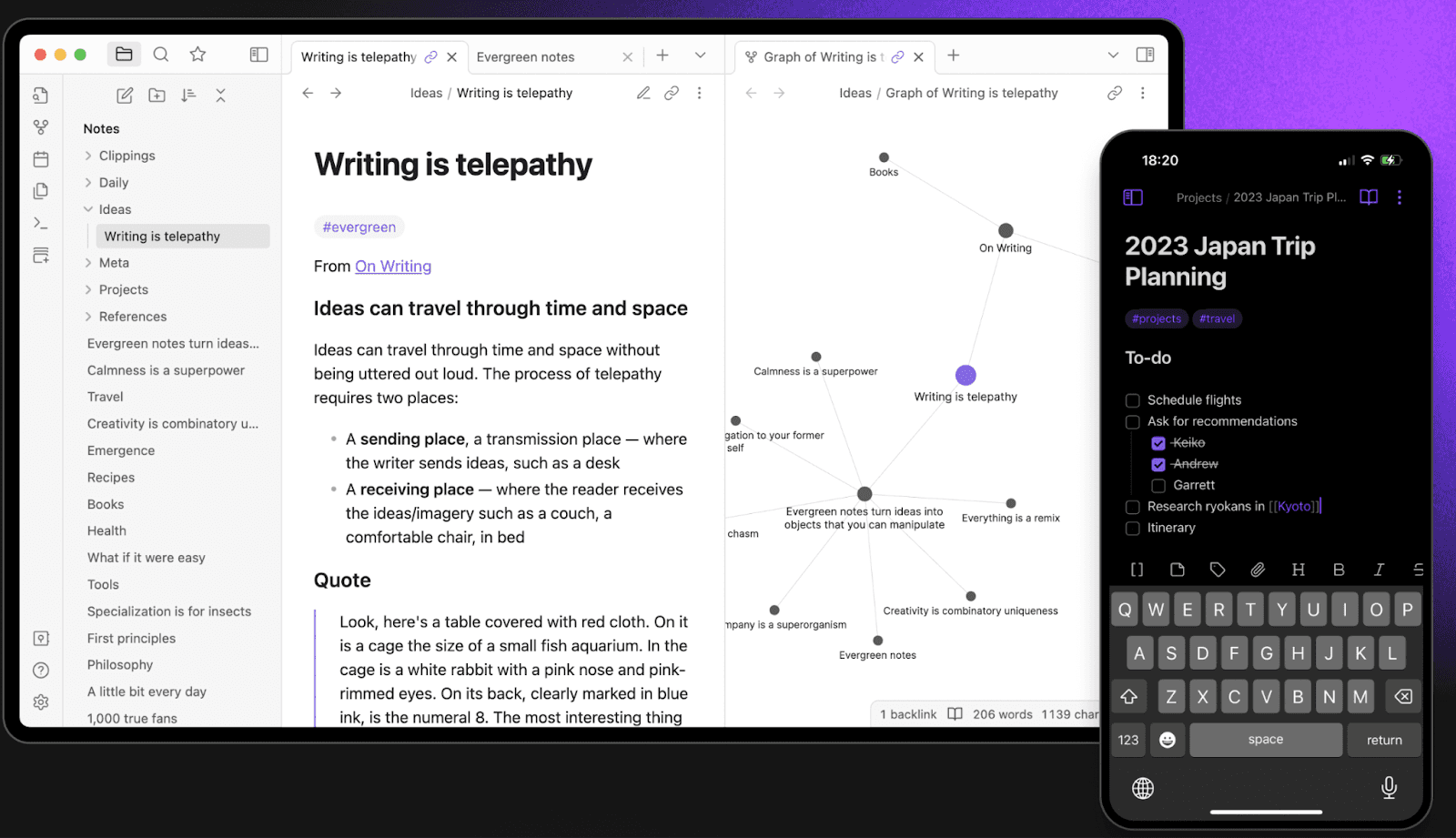 Obsidian dashboard on desktop and mobile