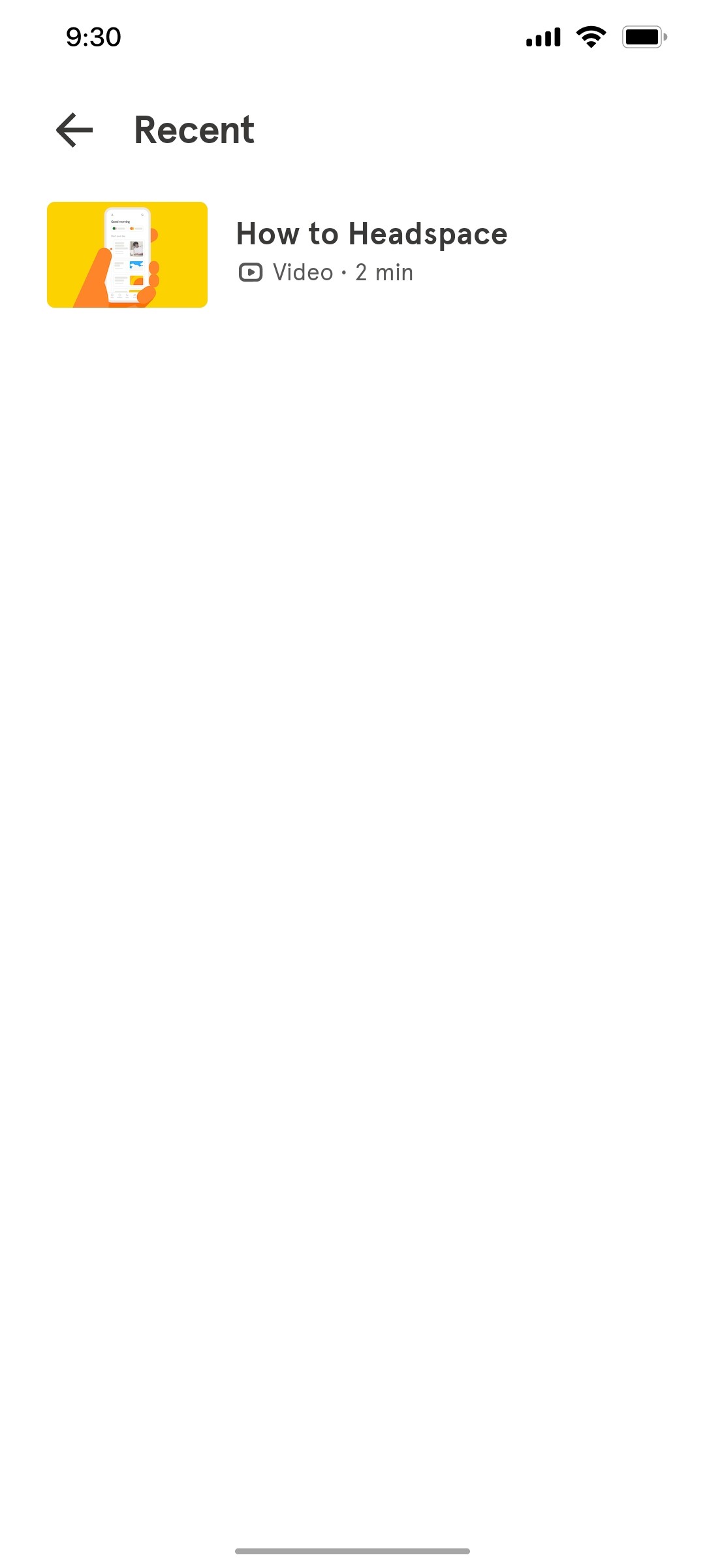 Headspace Recent screen