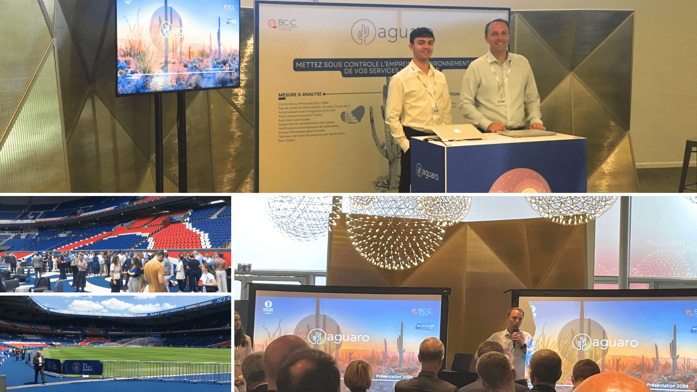 Highlights from Aguaro’s participation at Workflow Now 2024, including a booth presentation, a speaker session, and networking moments at the Parc des Princes stadium in Paris.
