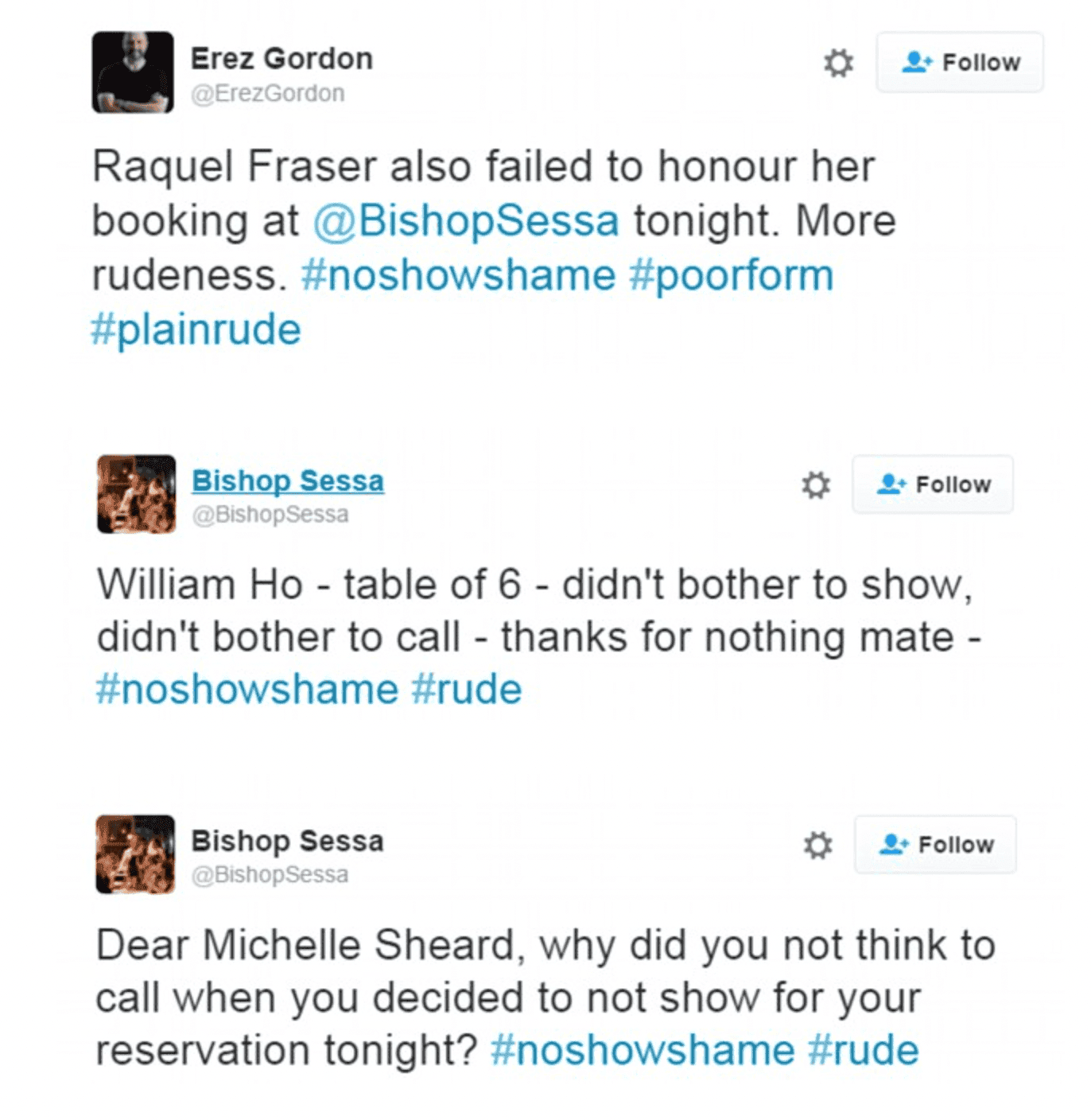 Twitter shaming: no show