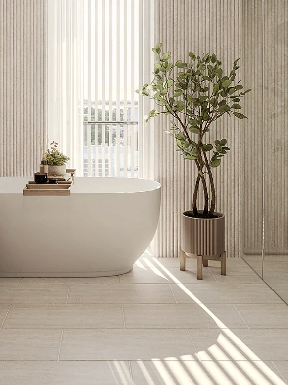 A contemporary bathroom featuring a spacious tub and a sleek shower, showcasing modern design elements and fixtures.