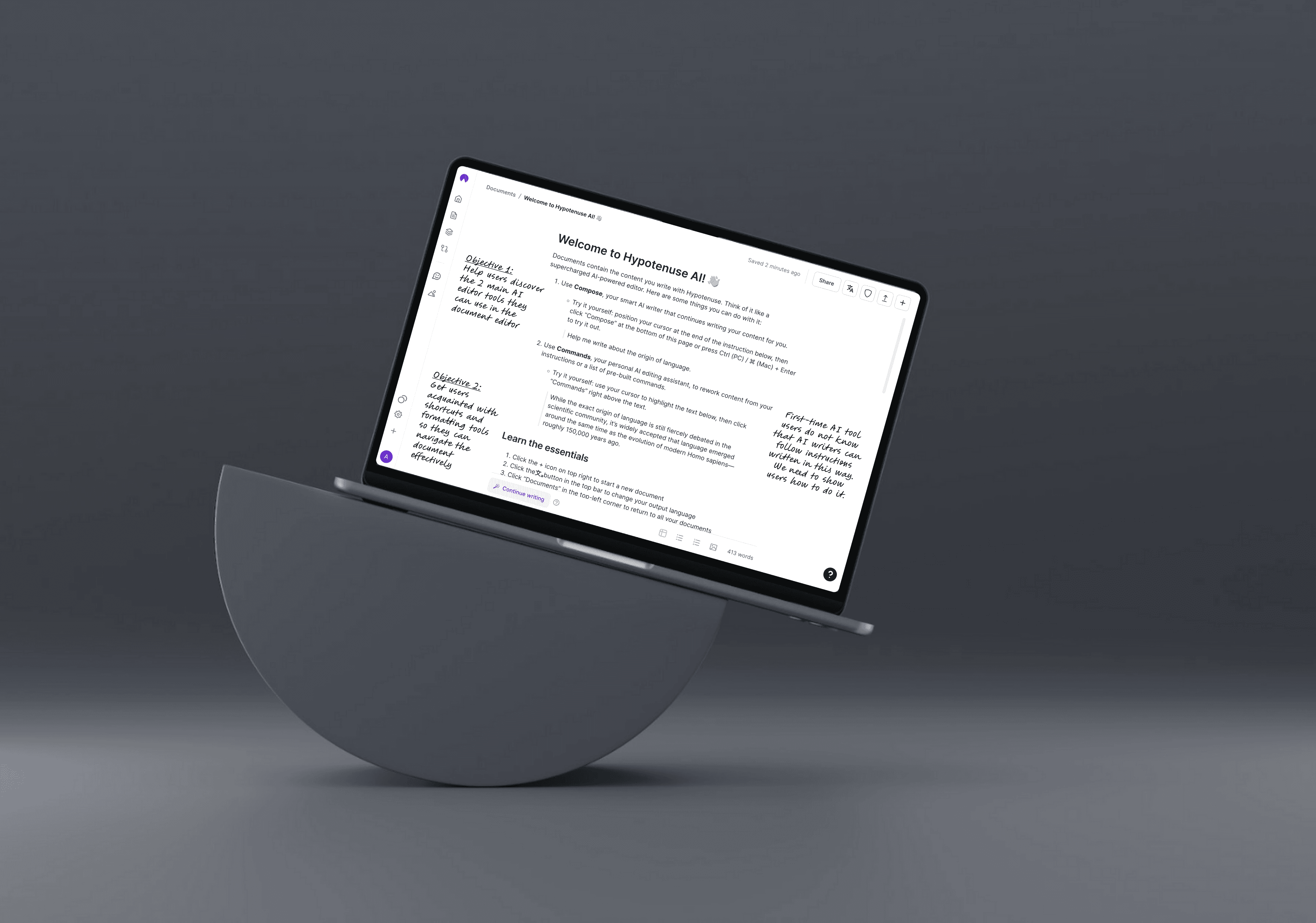 laptop displaying Hypotenuse AI web platform