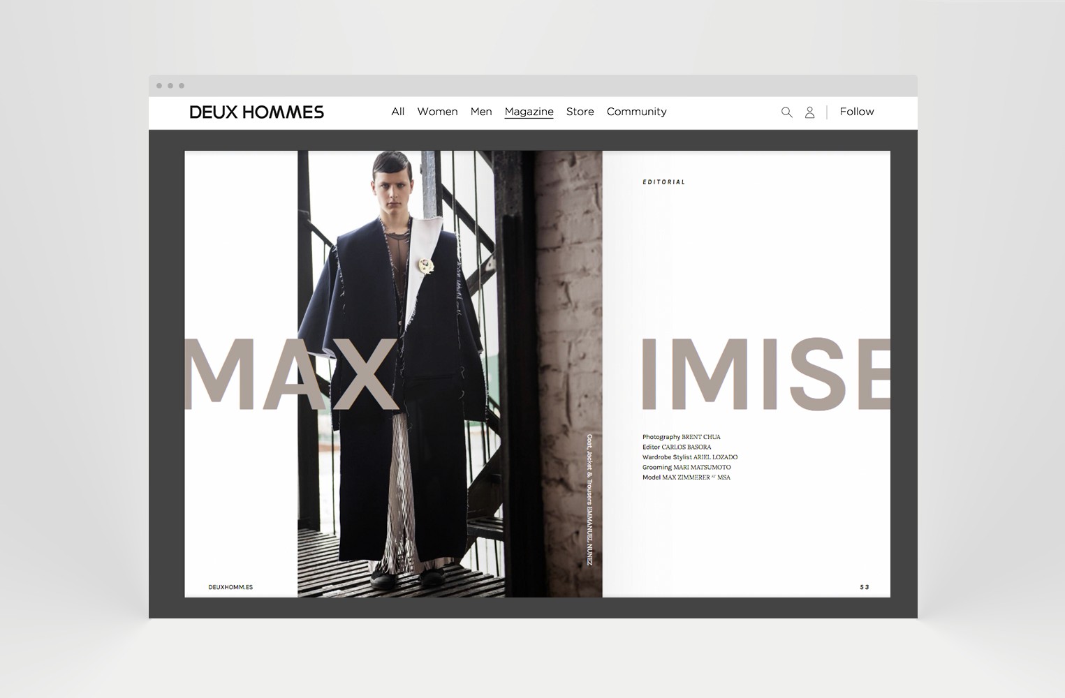 Stylish menswear editorial featuring model Max Zimmer in contemporary fashion photography.