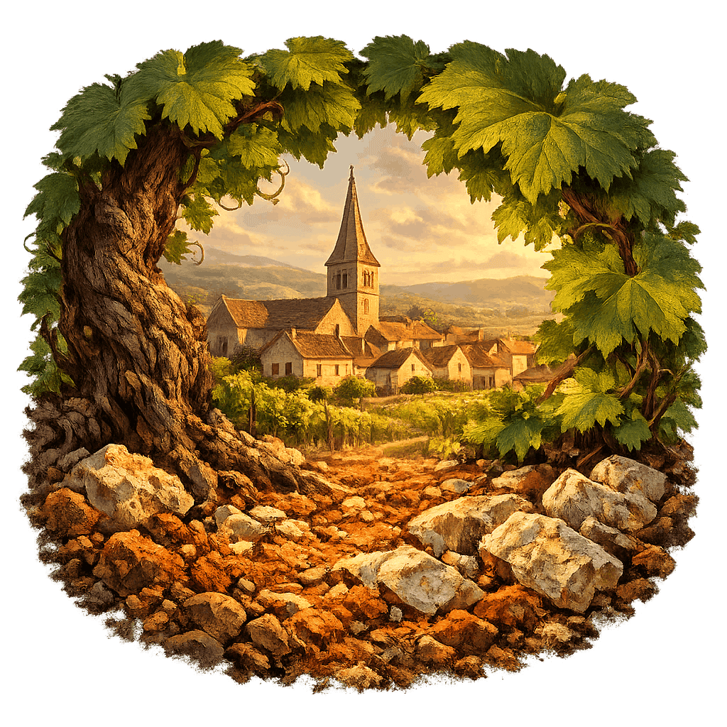 Detailed graphic of the Chassagne-Montrachet wine region.