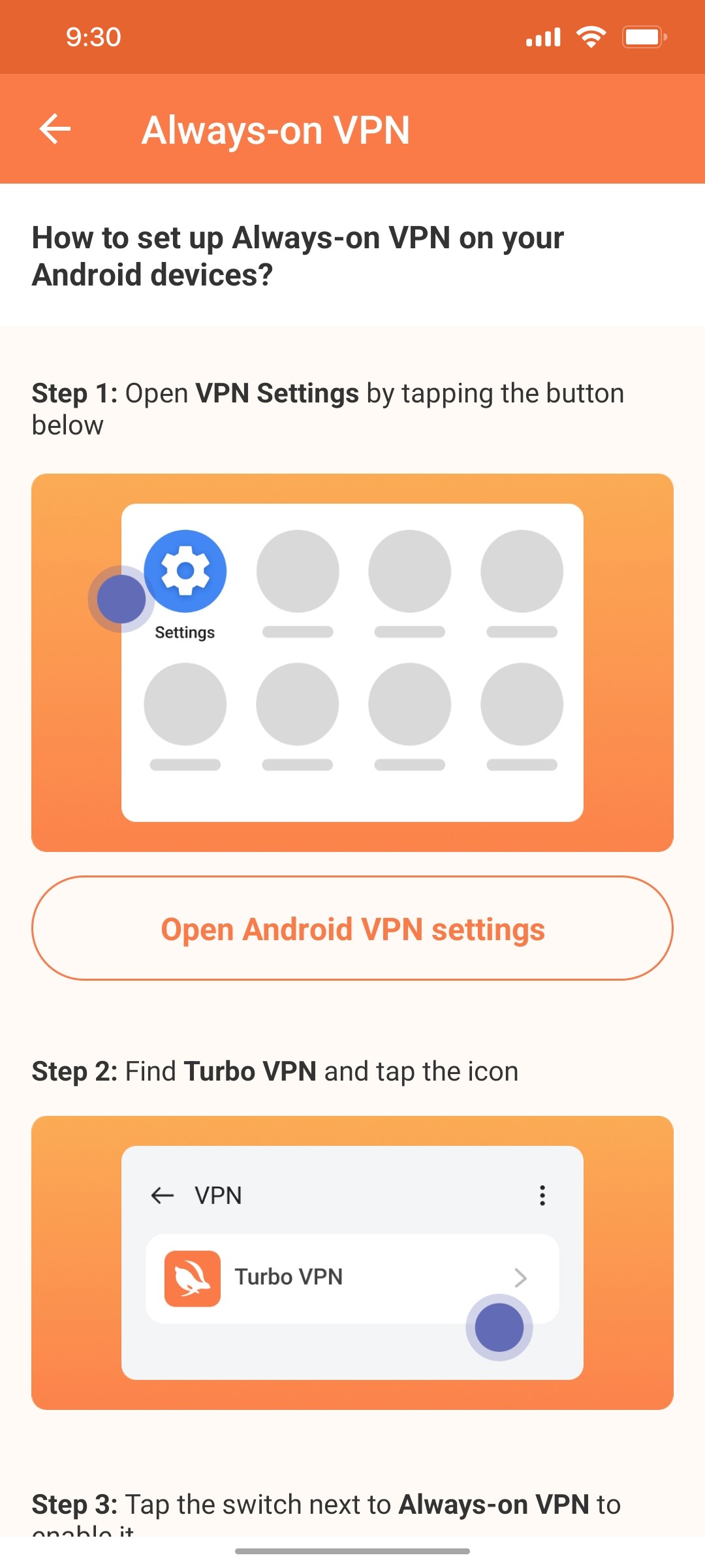turbo vpn Always on VPN screen