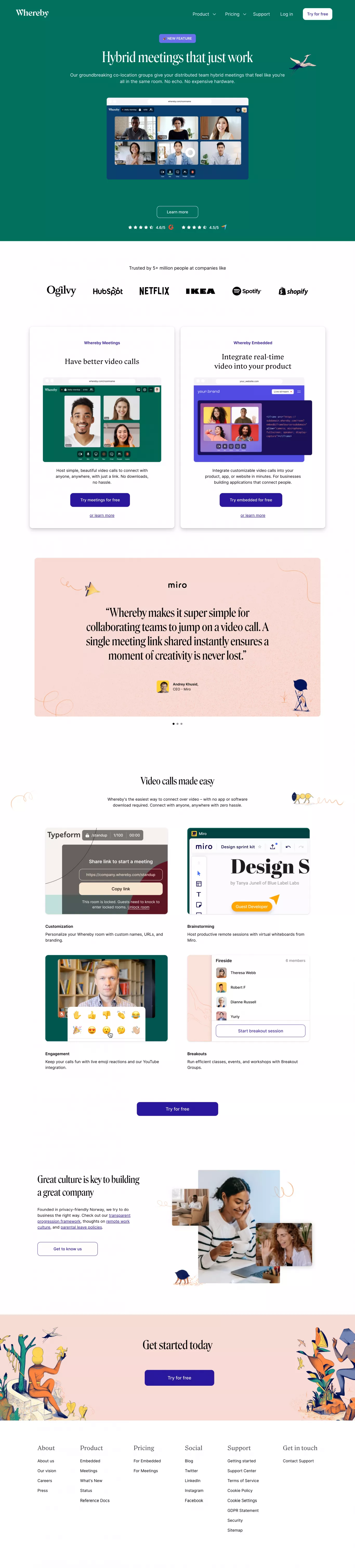 Video Meetings, Video Conferencing and V landing page screenshot showcasing Tech design