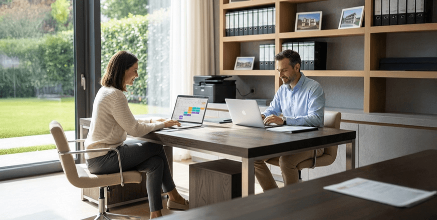 Hosts using Hostfully in home office.