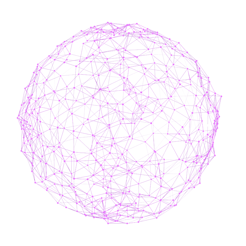 Abstract sphere of purple light particles and swirling lines