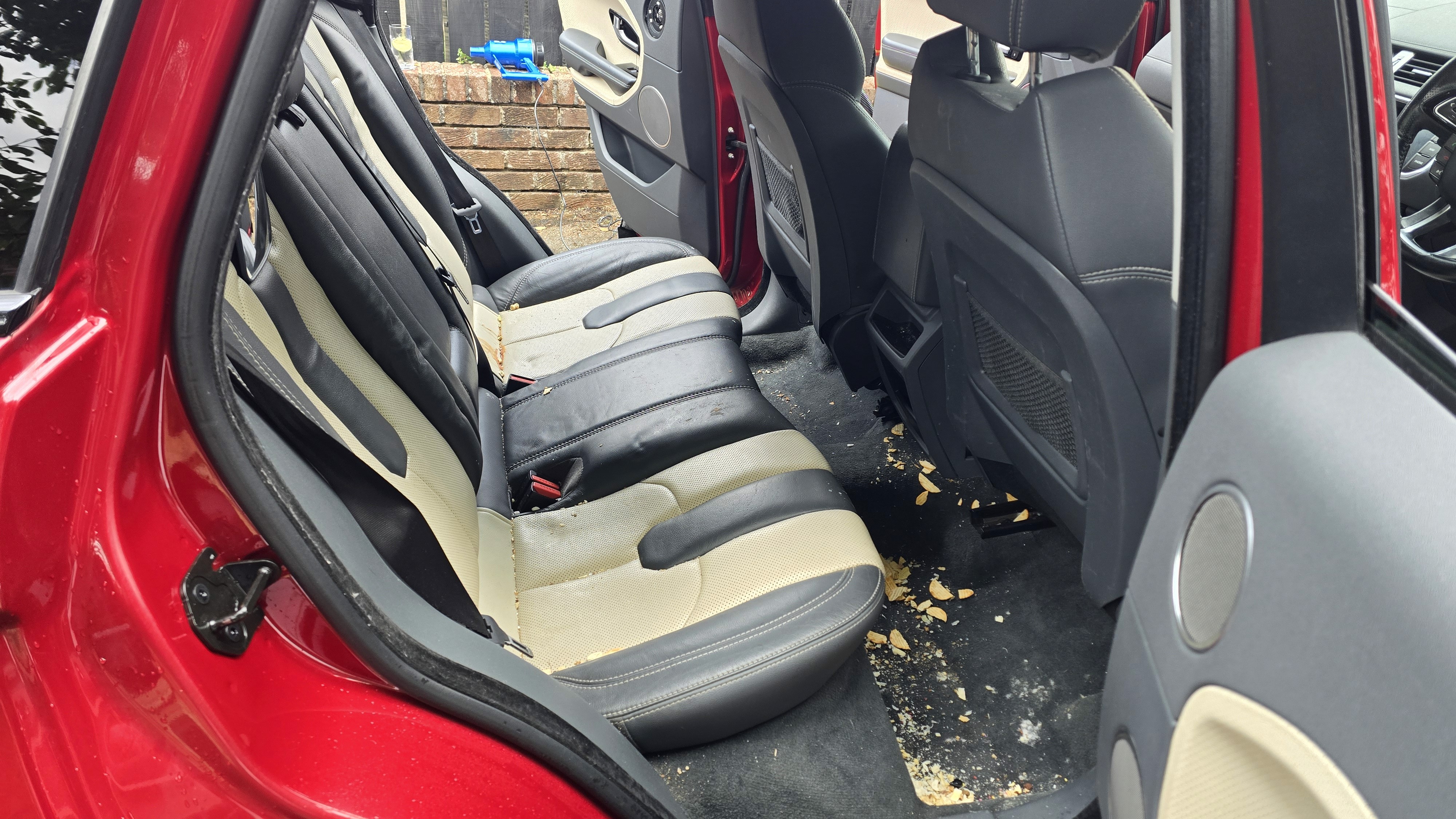 Red Range Rover Evoque seating area before detailing