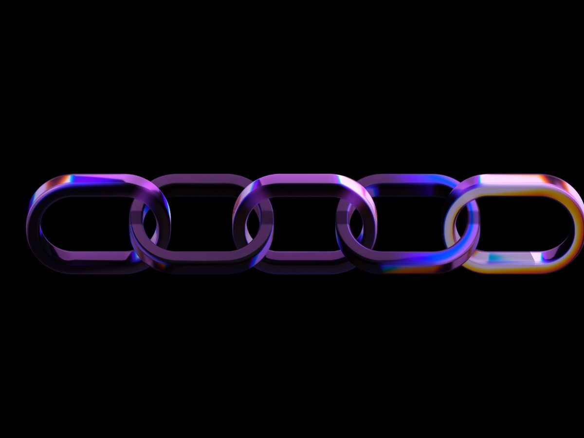 3D blockchain chain illustration on a dark fintech landing page concept designed for cryptocurrency and Web3 platforms