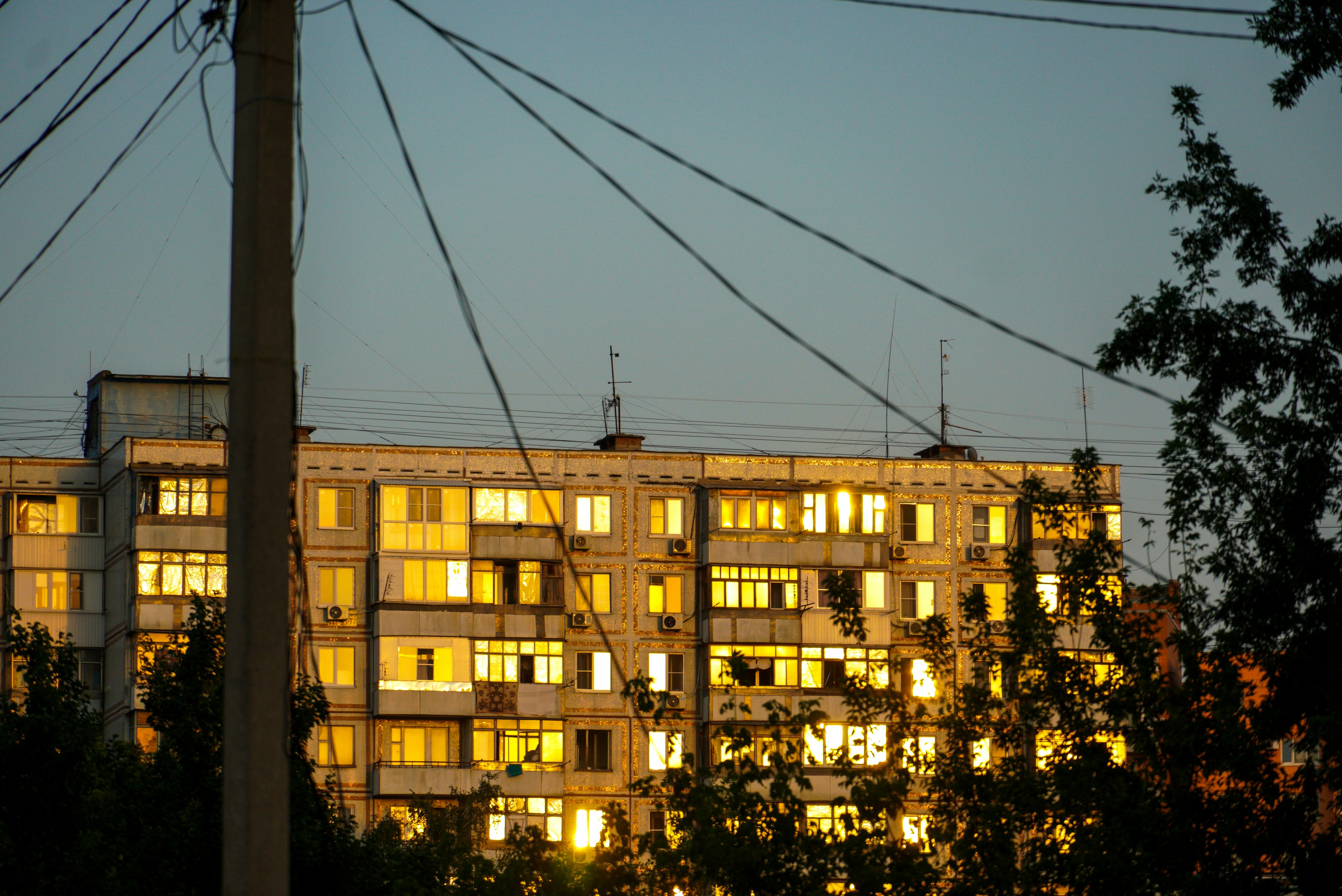 brown concrete building during night time