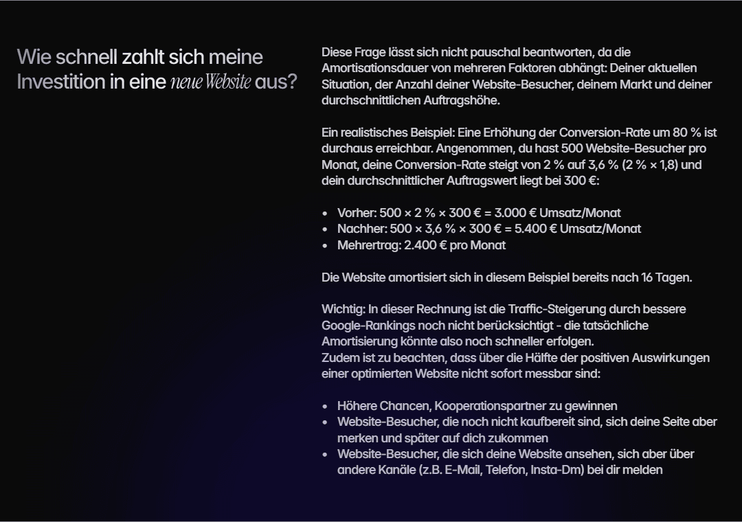 eine frage und eine antwort aus einer FAQ-Section von einer Website