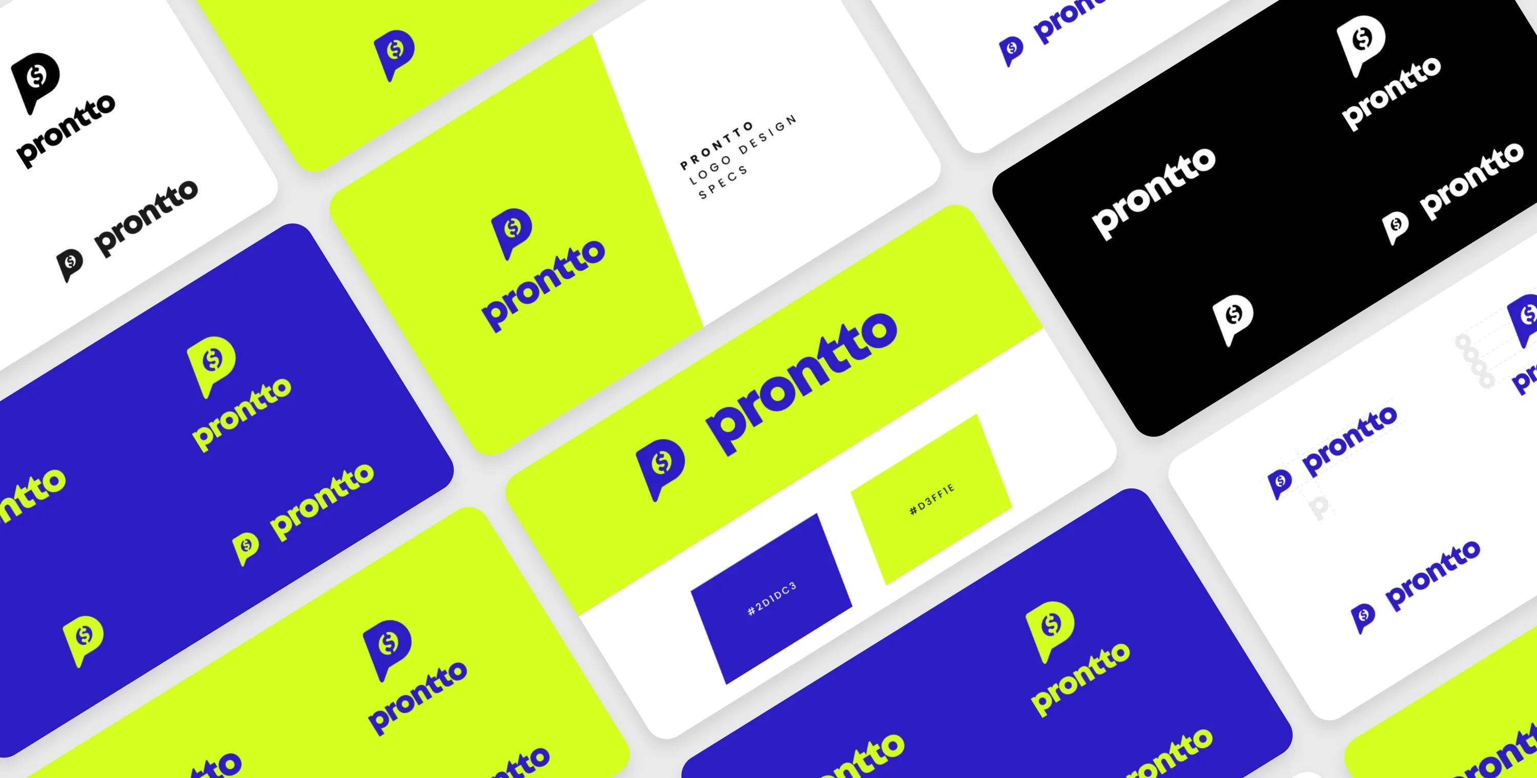 Prontto brand guidelines showcasing logos, colors, and lockups